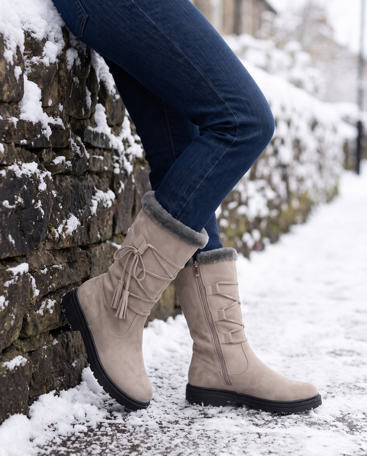 marit-faux-fur-cuff-mid-calf-snow-boots-women-s-taupe-suede-look-tassel-lace-side-zip-winter-boots 6
