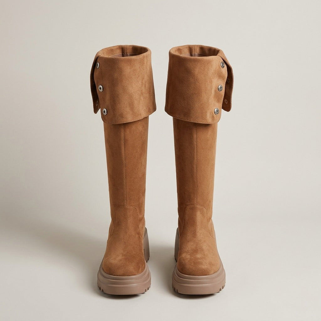 Mira tan tall boots, pair, front view