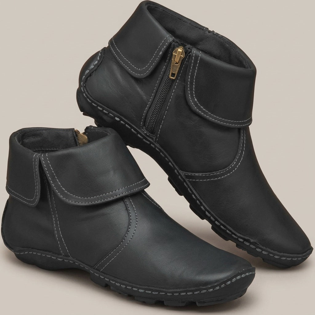 naomi-fold-over-cuff-flat-ankle-boots-women-s-black-side-zip-booties 1