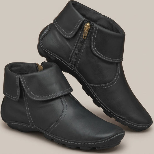 naomi-fold-over-cuff-flat-ankle-boots-women-s-black-side-zip-booties 1