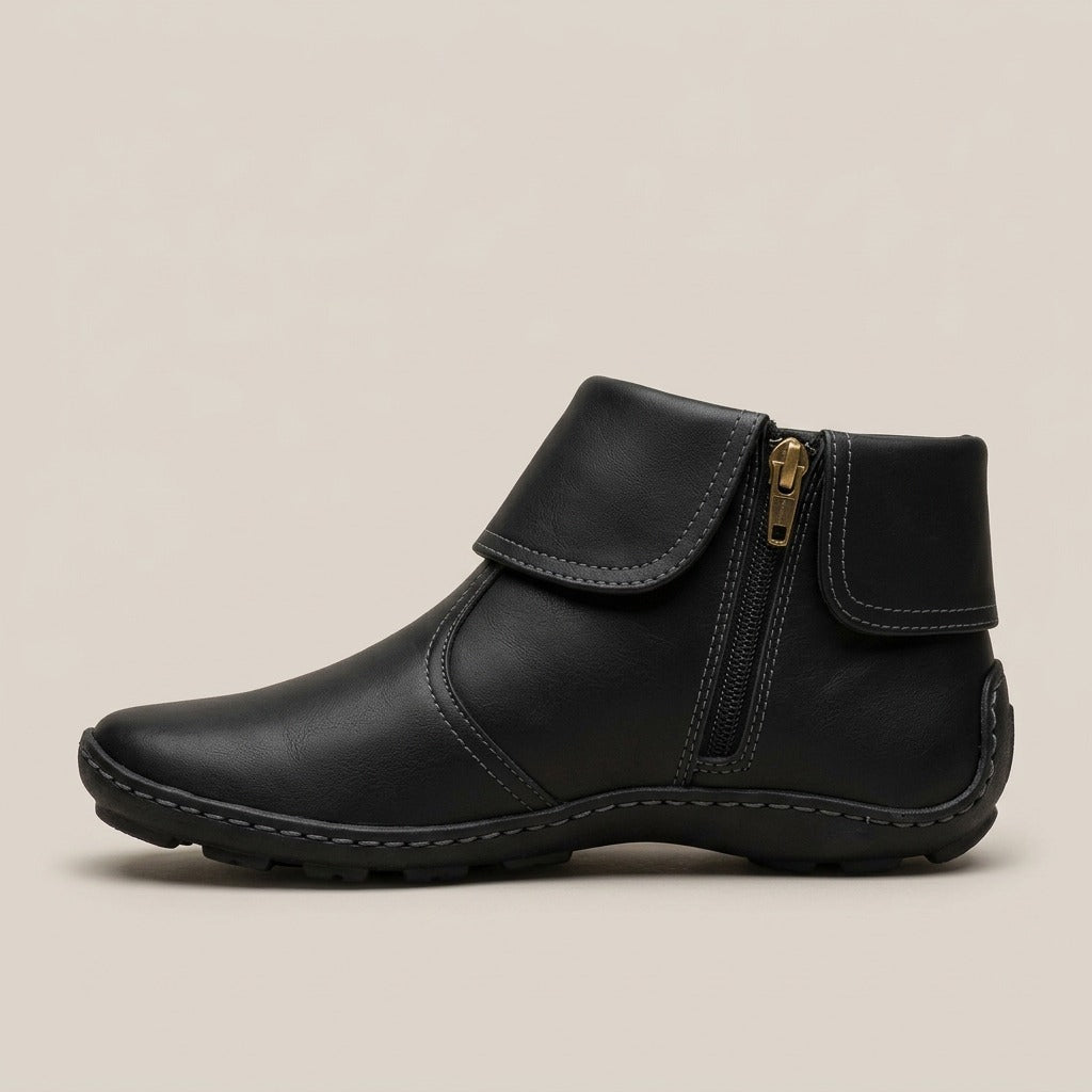 naomi-fold-over-cuff-flat-ankle-boots-women-s-black-side-zip-booties 2