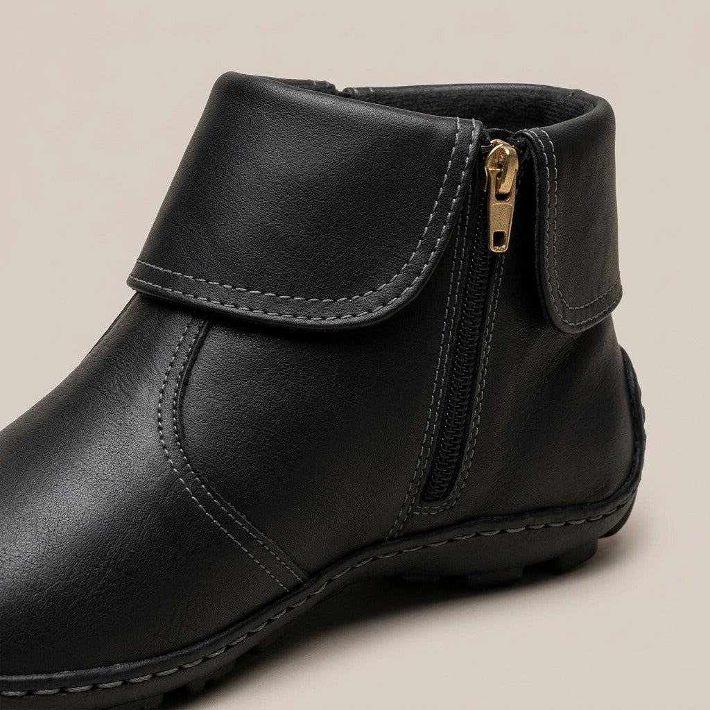 naomi-fold-over-cuff-flat-ankle-boots-women-s-black-side-zip-booties 4