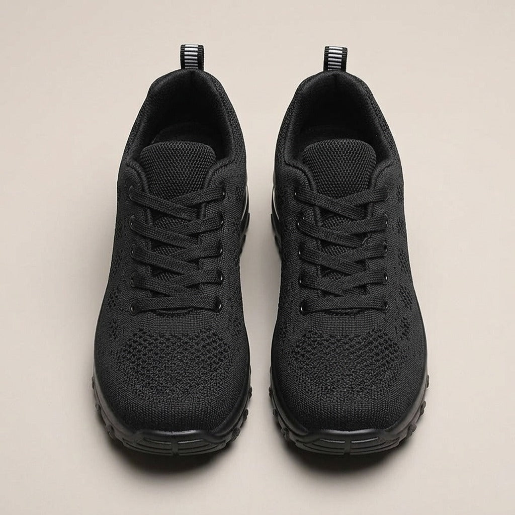 Nell black sneakers, pair, front view