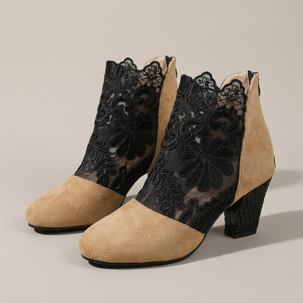 nerissa-lace-mesh-block-heel-ankle-boots-women-s-tan-suede-look-back-zip-booties 1