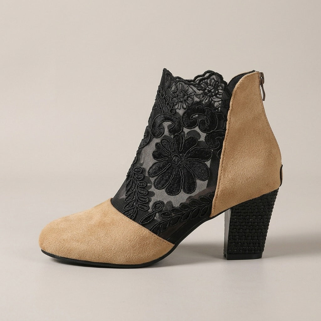 nerissa-lace-mesh-block-heel-ankle-boots-women-s-tan-suede-look-back-zip-booties 2