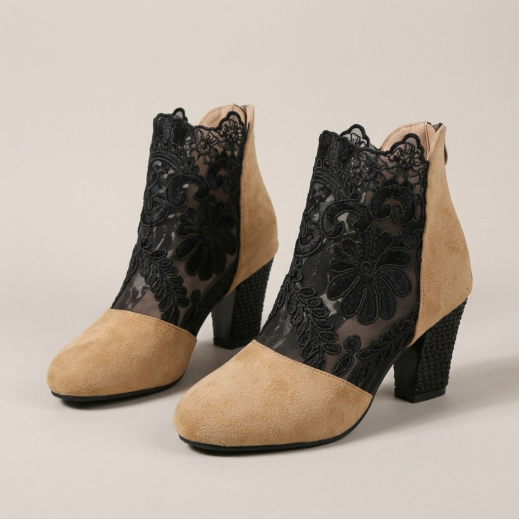 nerissa-lace-mesh-block-heel-ankle-boots-women-s-tan-suede-look-back-zip-booties 3