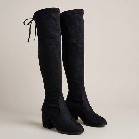 odessa-stretch-over-the-knee-boots-women-s-black-faux-suede-tie-back-block-heel-boots 1