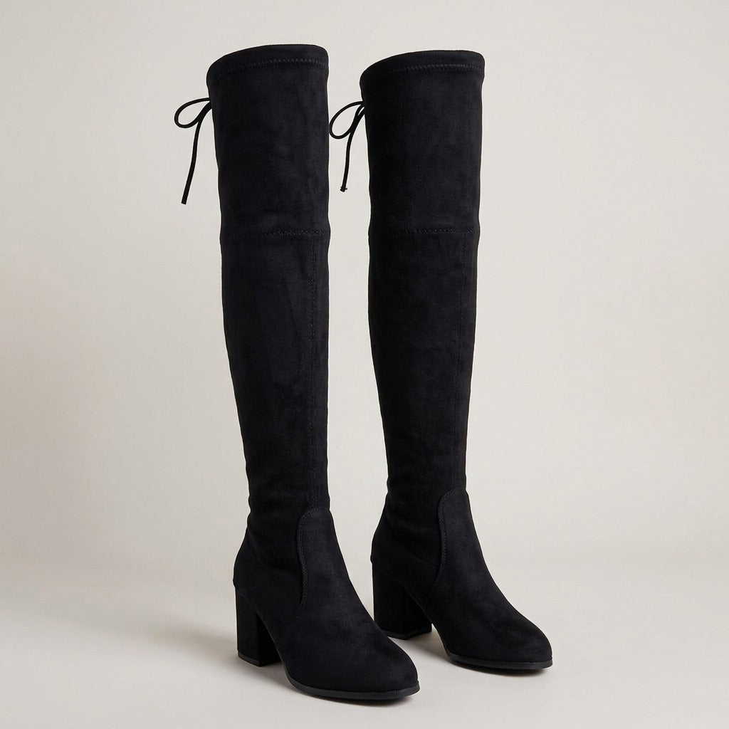 odessa-stretch-over-the-knee-boots-women-s-black-faux-suede-tie-back-block-heel-boots 3