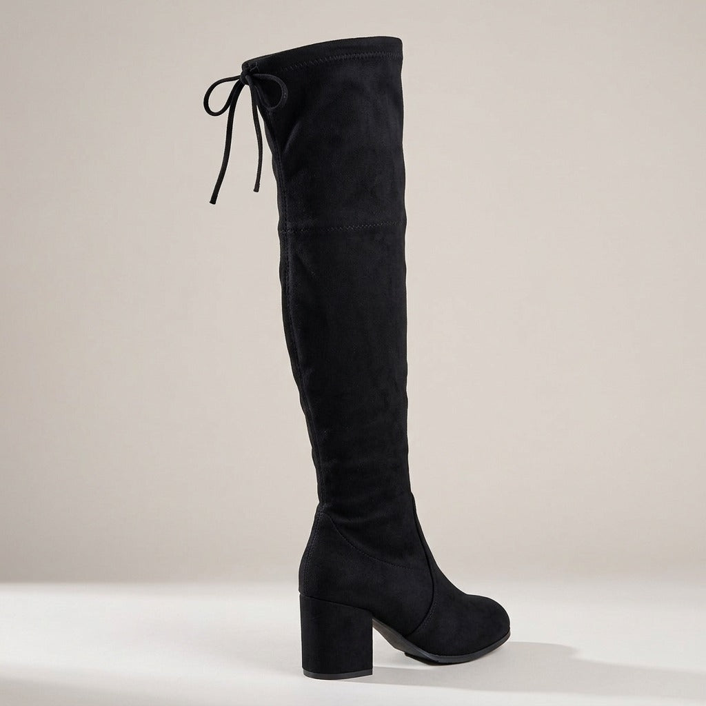 odessa-stretch-over-the-knee-boots-women-s-black-faux-suede-tie-back-block-heel-boots 4