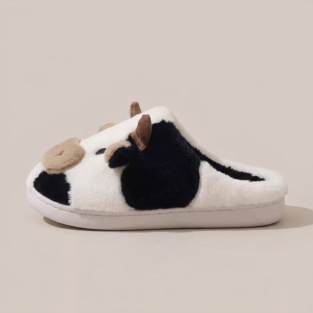 Odette cow-print slipper, side view