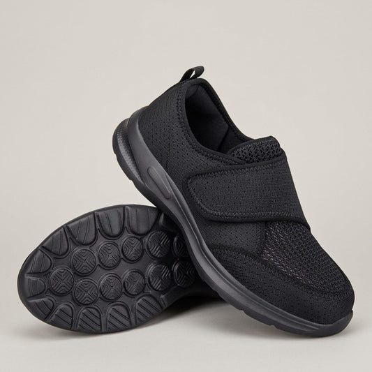 Opal black mesh shoes with one hook-and-loop strap, pair with one sole shown