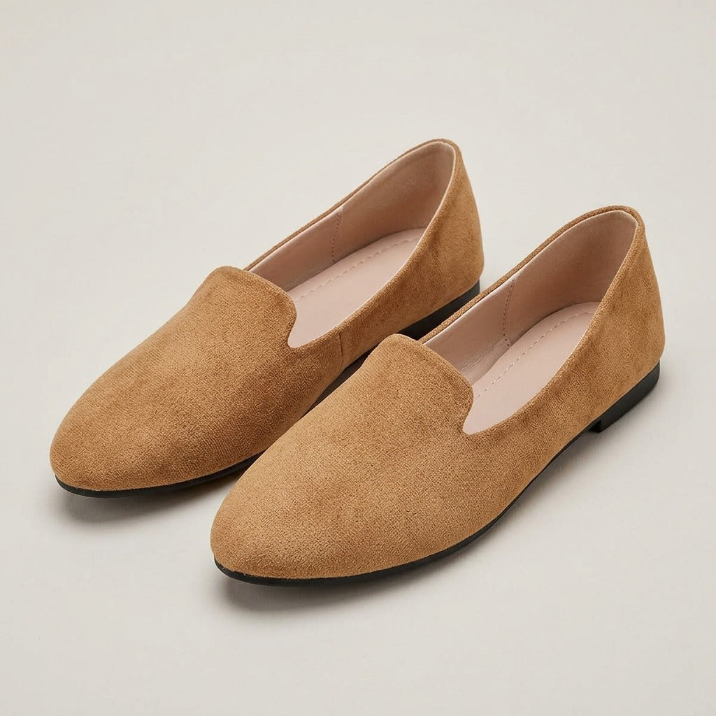 pia-suede-look-pointed-toe-flats-women-s-tan-slip-on-v-cut-loafer-flats 1