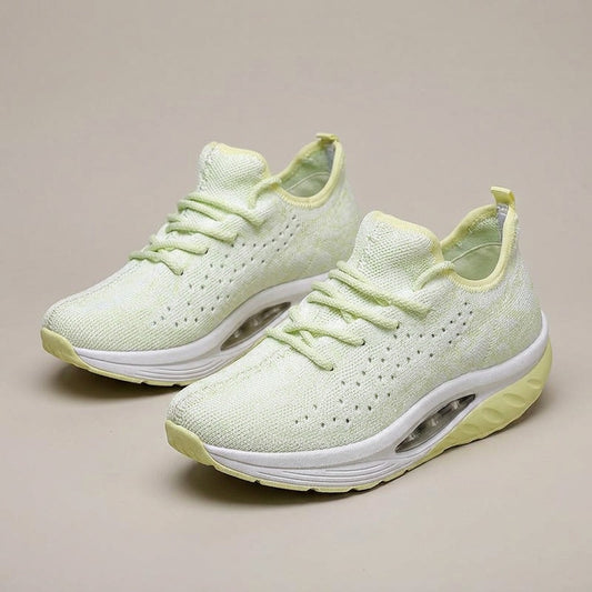 Pippa pale lime knit lace-up trainers with a visible heel air unit, pair