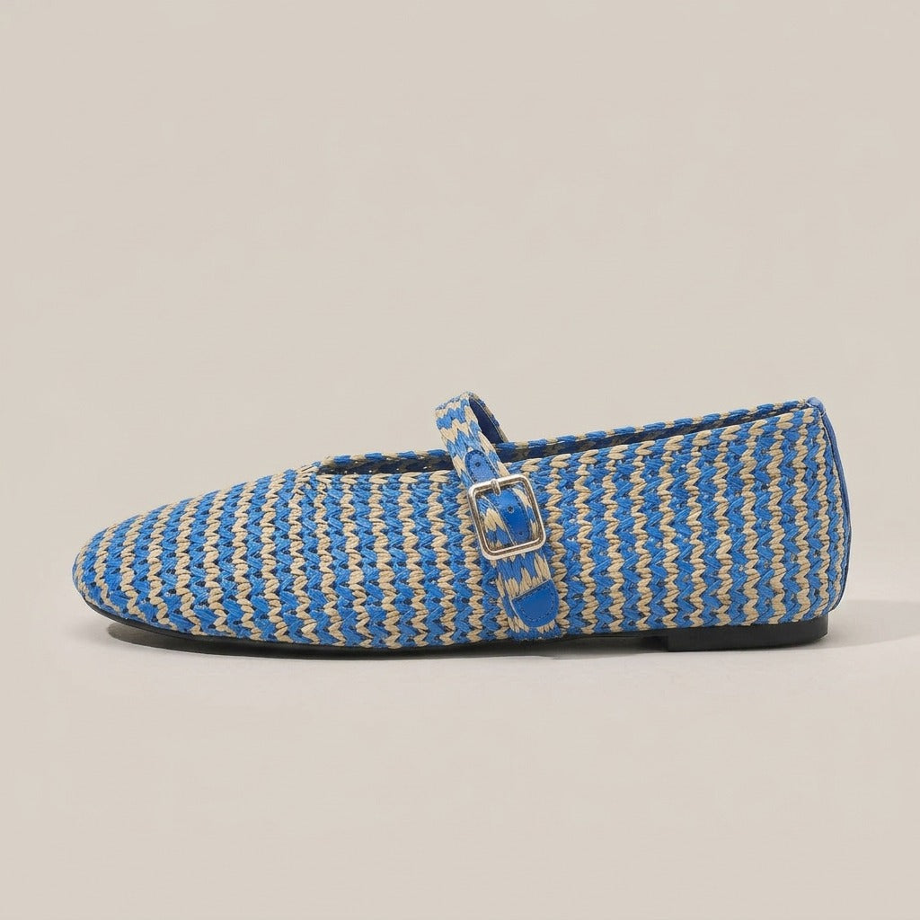 Poppy striped Mary Jane flat, side view