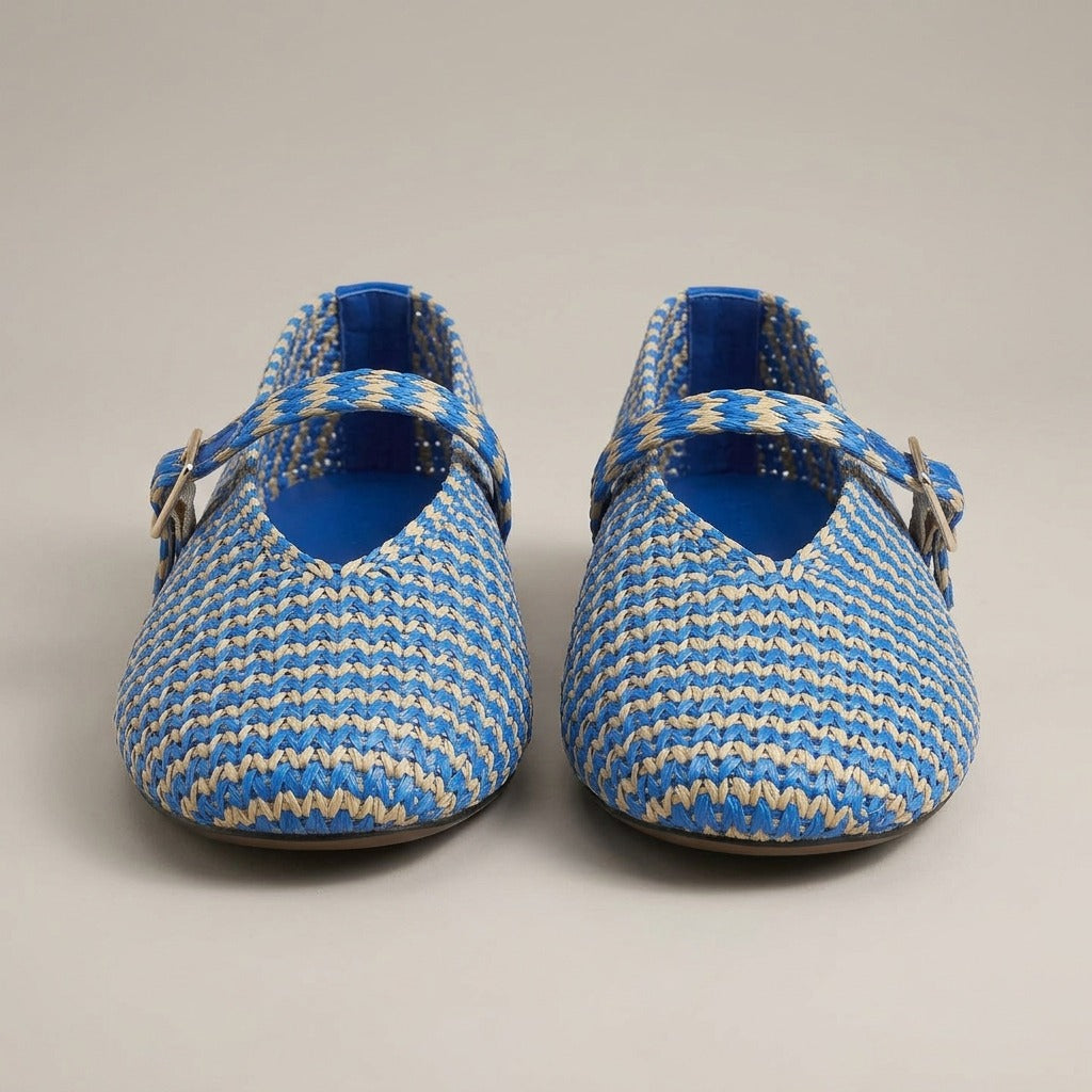 Poppy striped Mary Jane flats, pair, front view