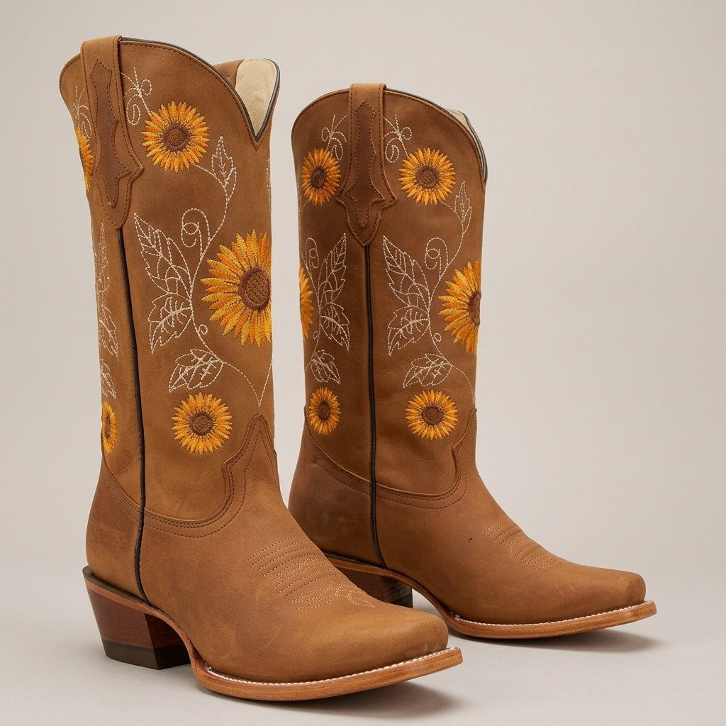 primrose-sunflower-embroidered-cowboy-boots-women-s-tan-square-toe-mid-calf-western-boots 1