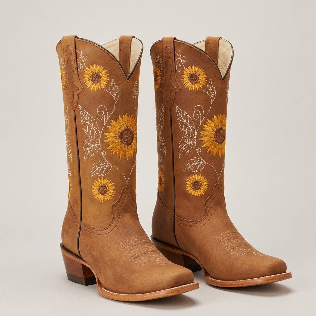 primrose-sunflower-embroidered-cowboy-boots-women-s-tan-square-toe-mid-calf-western-boots 3