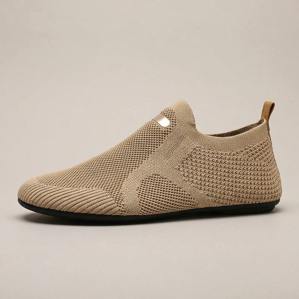 Reese tan knit loafer, side view