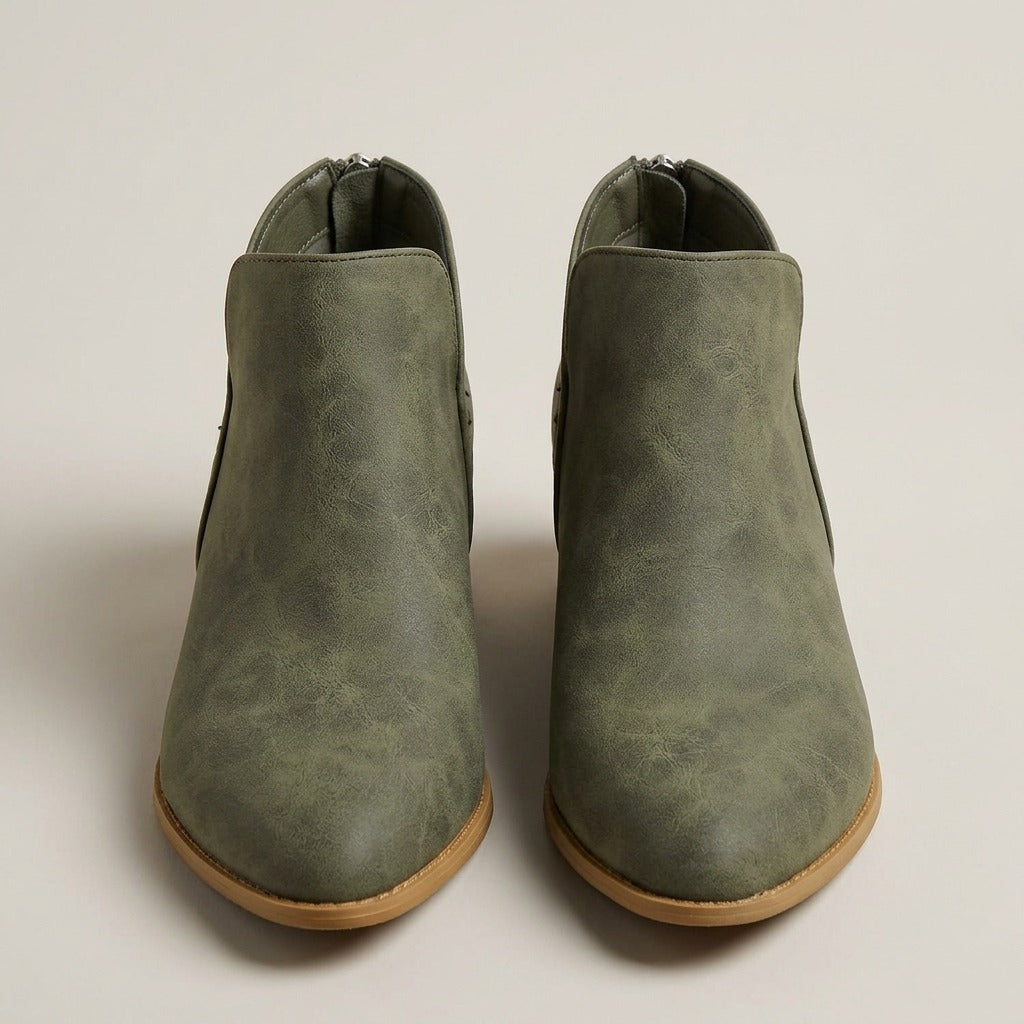 rhea-v-cut-block-heel-booties-women-s-olive-green-back-zip-ankle-boots 3