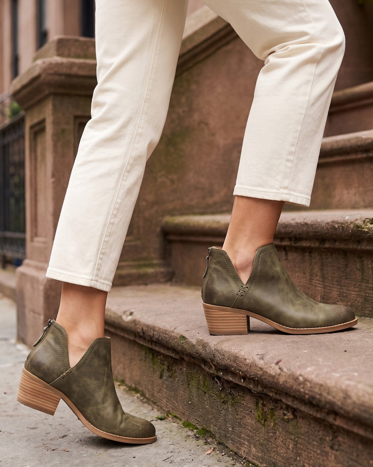 rhea-v-cut-block-heel-booties-women-s-olive-green-back-zip-ankle-boots 6
