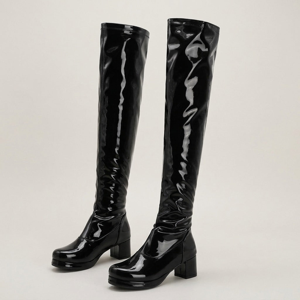 romilly-patent-look-stretch-over-the-knee-boots-women-s-black-low-block-heel-go-go-boots 1