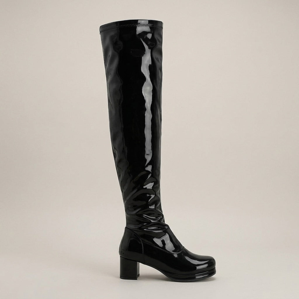 romilly-patent-look-stretch-over-the-knee-boots-women-s-black-low-block-heel-go-go-boots 2