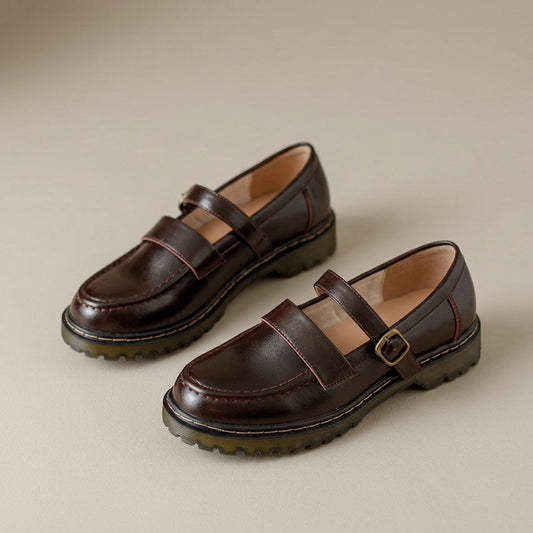 rosamund-buckle-strap-vintage-mary-jane-loafers-women-s-dark-brown-leather-look-lug-sole-mary-janes 1