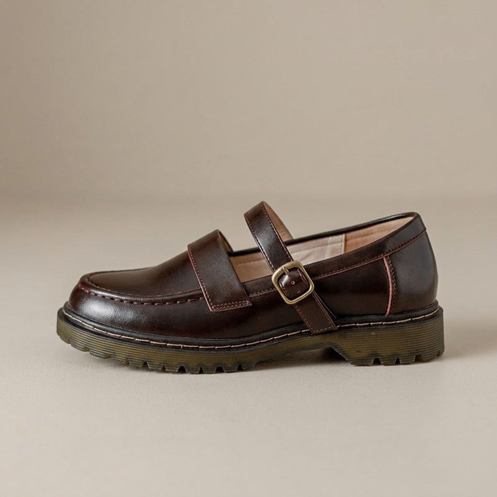 rosamund-buckle-strap-vintage-mary-jane-loafers-women-s-dark-brown-leather-look-lug-sole-mary-janes 2
