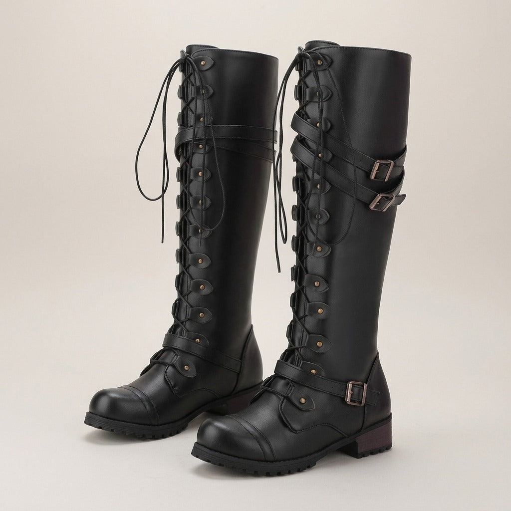 rowena-knee-high-lace-up-combat-boots-women-s-black-buckle-strap-riding-boots 3