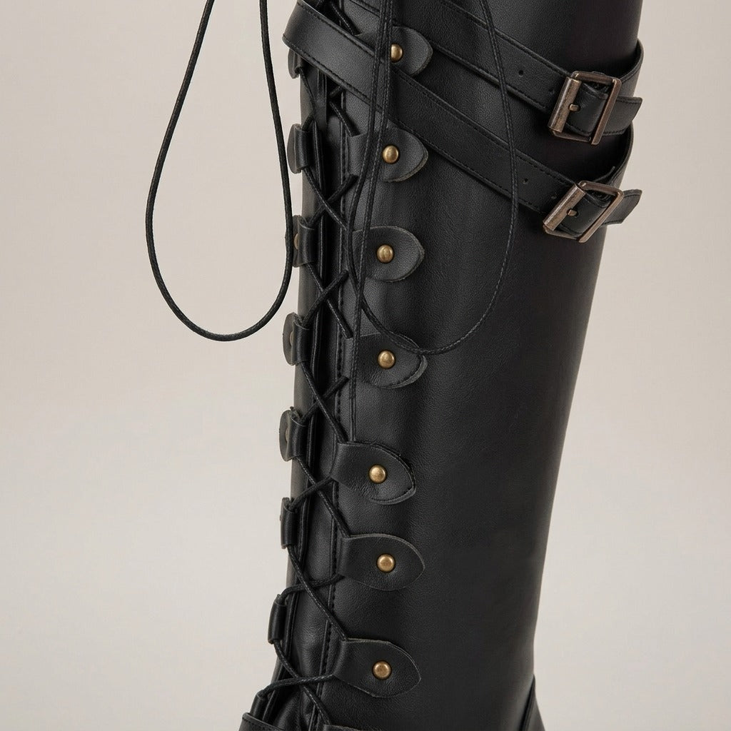 rowena-knee-high-lace-up-combat-boots-women-s-black-buckle-strap-riding-boots 4