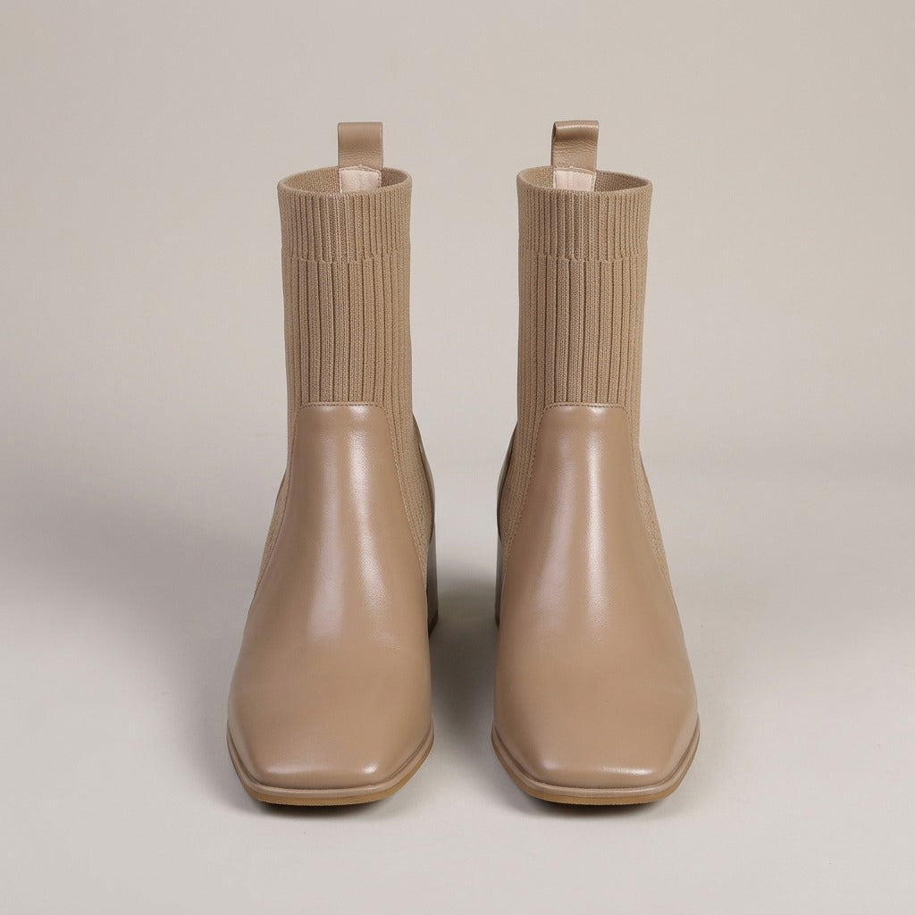 saffie-knit-sock-block-heel-ankle-boots-women-s-tan-leather-look-square-toe-booties 3