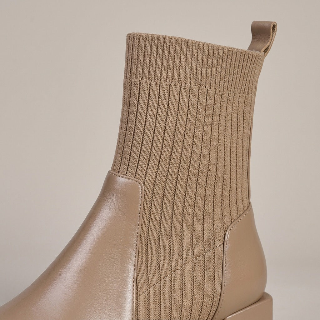 saffie-knit-sock-block-heel-ankle-boots-women-s-tan-leather-look-square-toe-booties 4