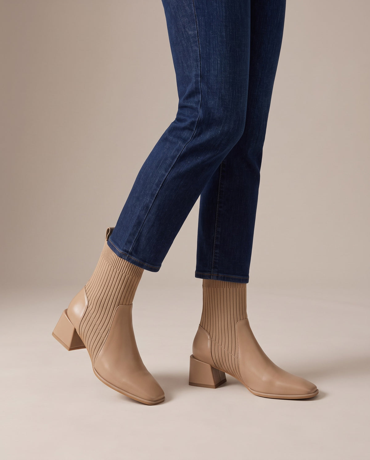saffie-knit-sock-block-heel-ankle-boots-women-s-tan-leather-look-square-toe-booties 5