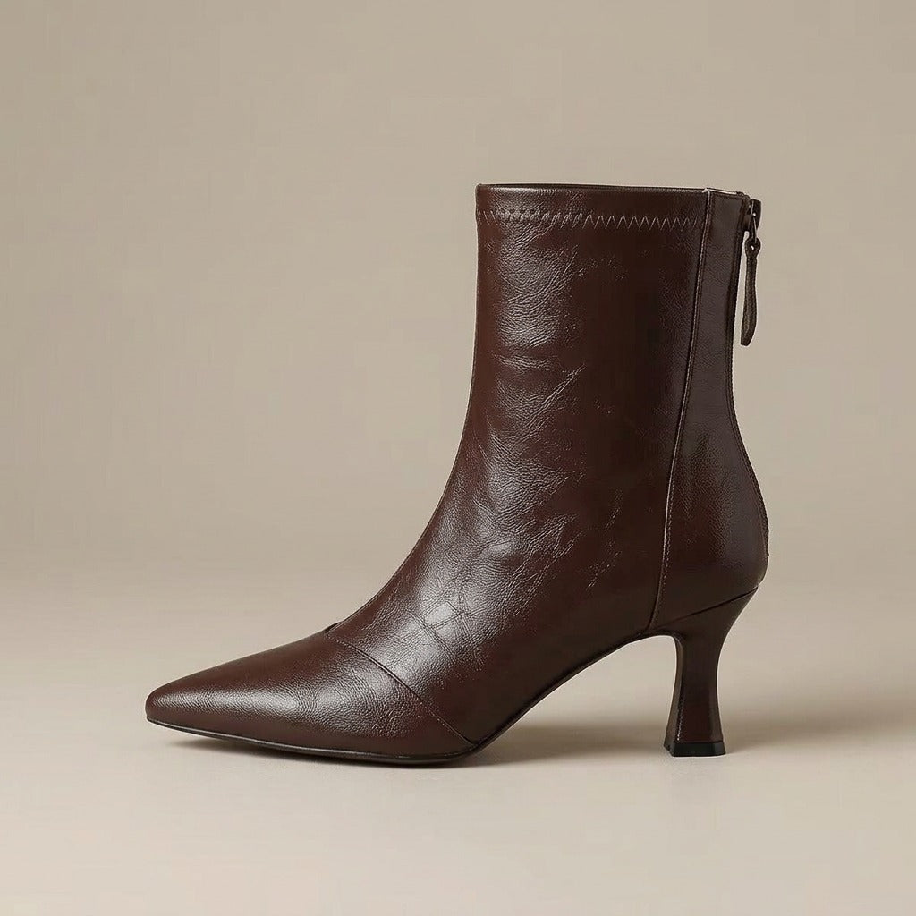 scarlett-pointed-toe-kitten-heel-ankle-boots-women-s-brown-leather-look-sock-booties 2