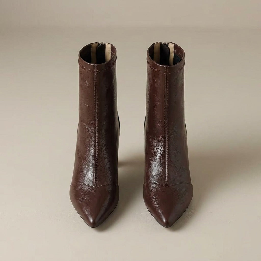 scarlett-pointed-toe-kitten-heel-ankle-boots-women-s-brown-leather-look-sock-booties 3