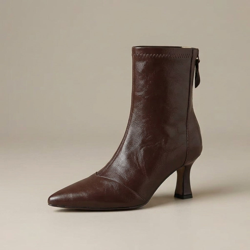 scarlett-pointed-toe-kitten-heel-ankle-boots-women-s-brown-leather-look-sock-booties 4