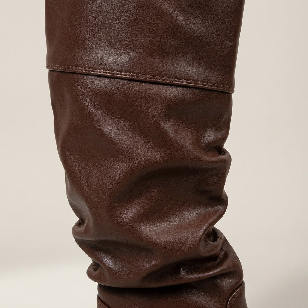 Close-up of the slouched shaft and top band on the Stella boot