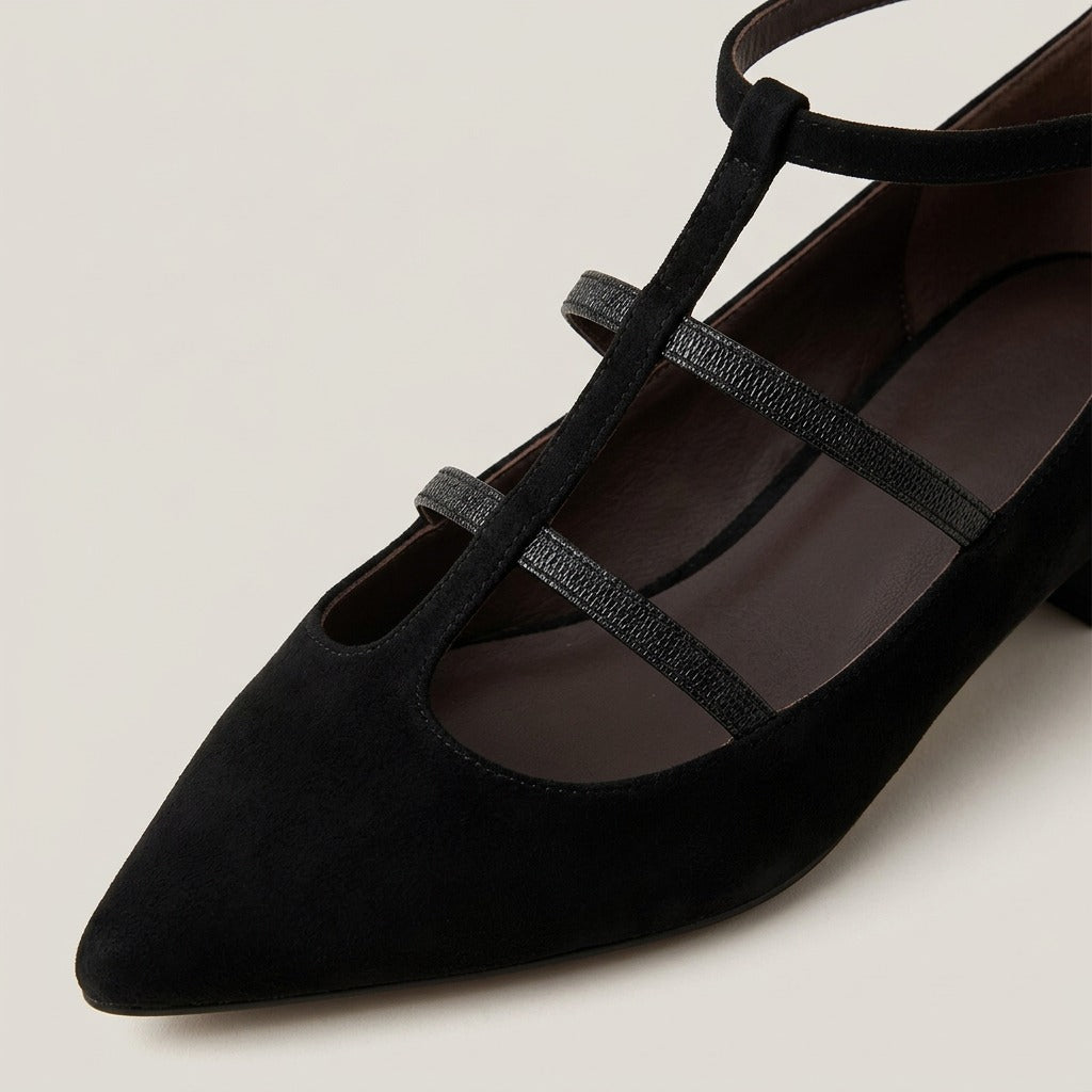 thalia-strappy-caged-pointed-toe-flats-women-s-black-suede-look-ankle-strap-flats 4