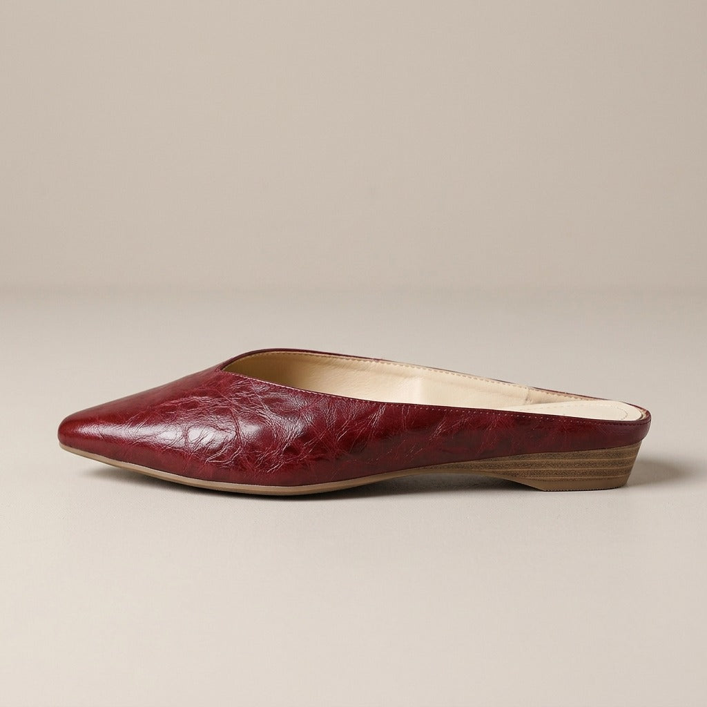Thea burgundy mule, side view