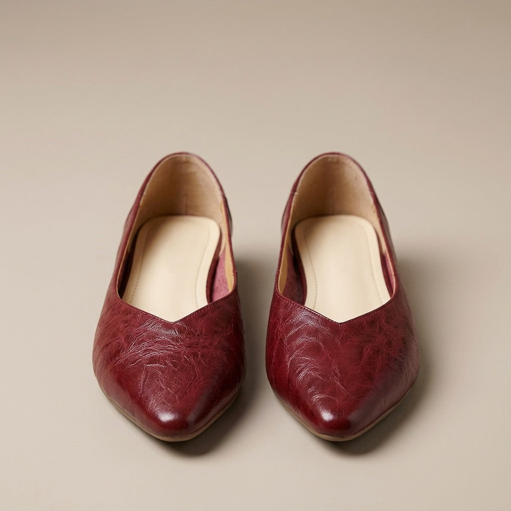 Thea burgundy mules, pair, view from above