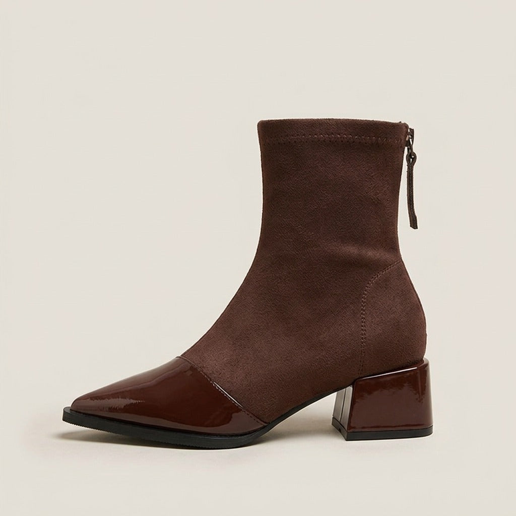 thora-patent-toe-cap-sock-ankle-boots-women-s-brown-suede-look-pointed-toe-block-heel-booties 2