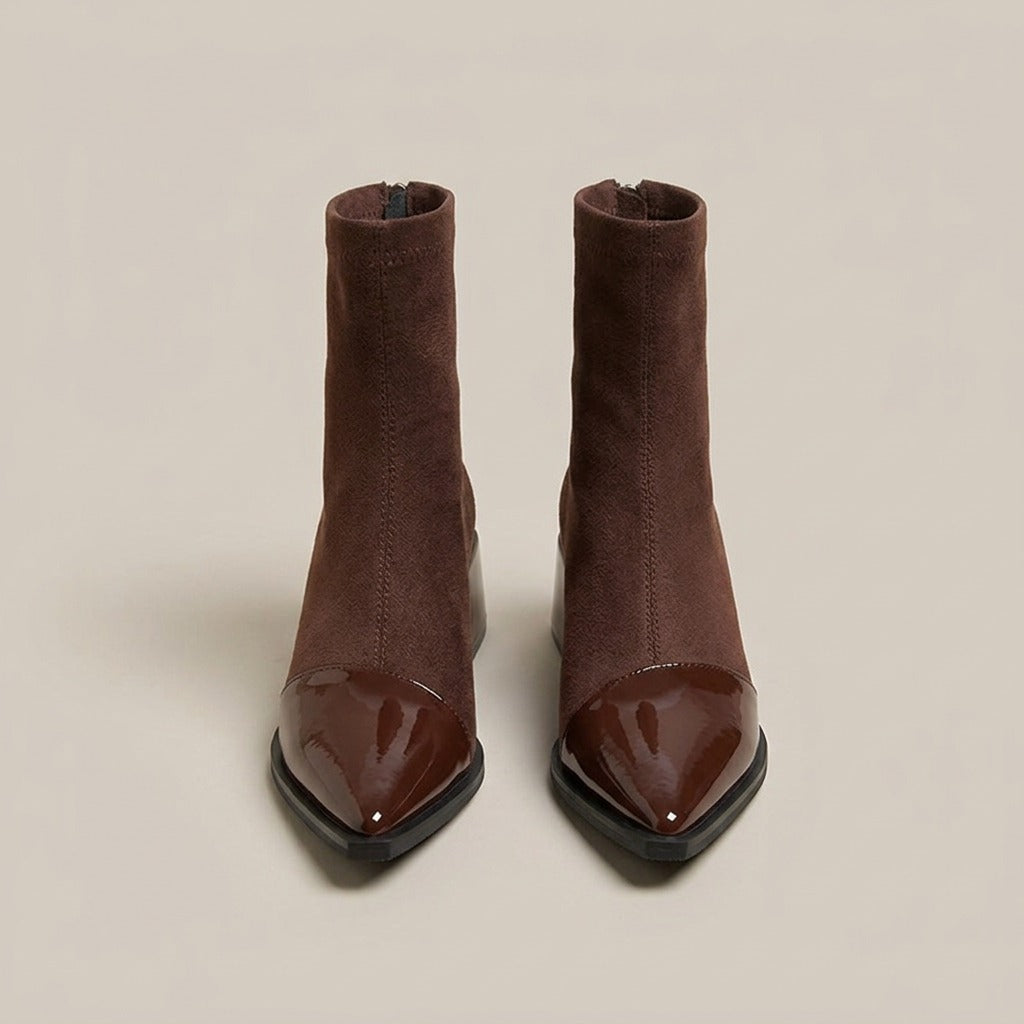 thora-patent-toe-cap-sock-ankle-boots-women-s-brown-suede-look-pointed-toe-block-heel-booties 3