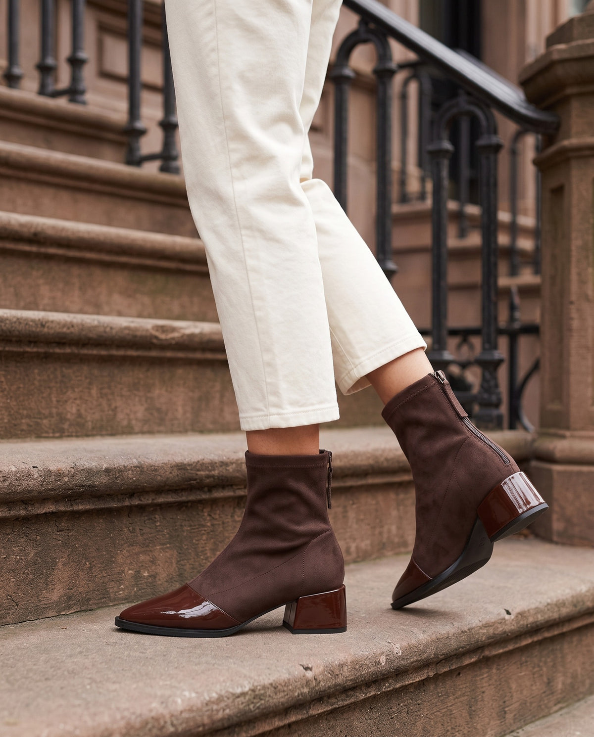thora-patent-toe-cap-sock-ankle-boots-women-s-brown-suede-look-pointed-toe-block-heel-booties 6