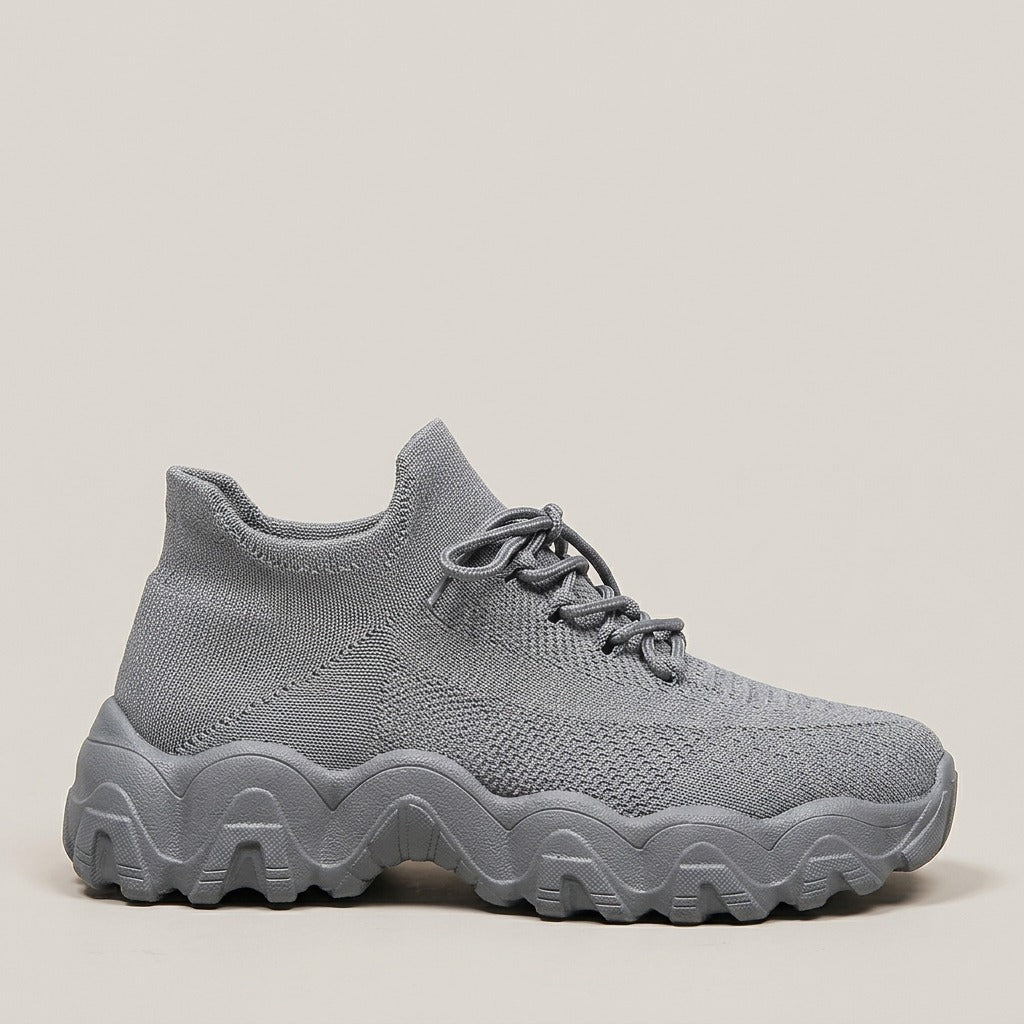 una-knit-sock-sneakers-women-s-grey-lace-up-chunky-sole-trainers 2