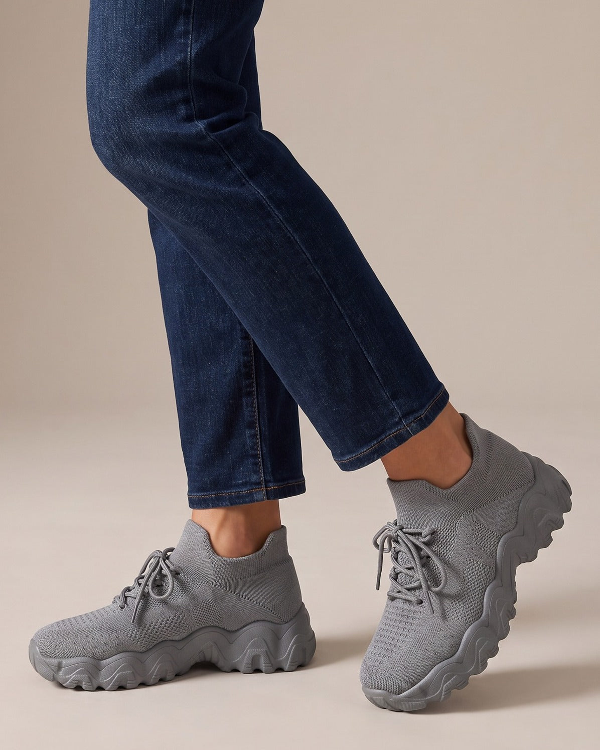 una-knit-sock-sneakers-women-s-grey-lace-up-chunky-sole-trainers 5