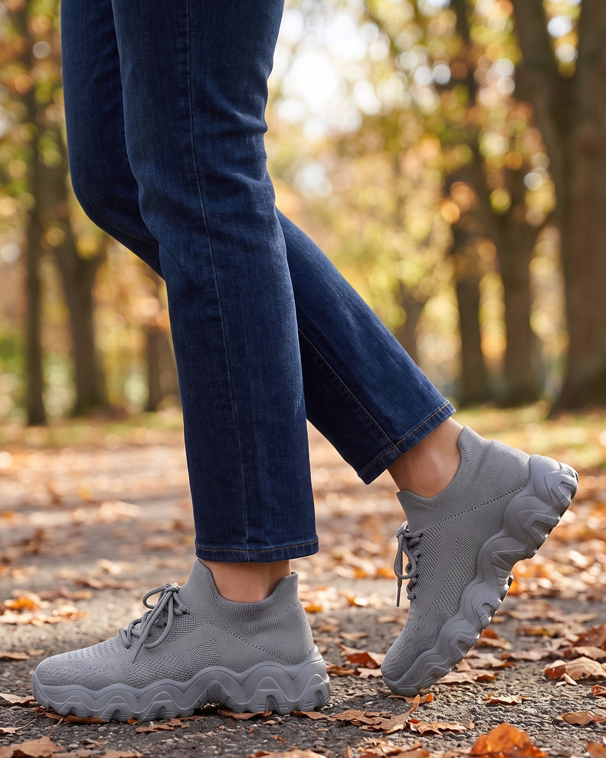 una-knit-sock-sneakers-women-s-grey-lace-up-chunky-sole-trainers 6