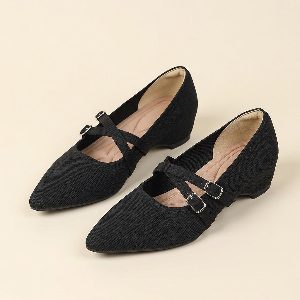 vada-pointed-toe-double-strap-mary-jane-shoes-women-s-black-knit-low-wedge-crossed-buckle-mary-janes 1