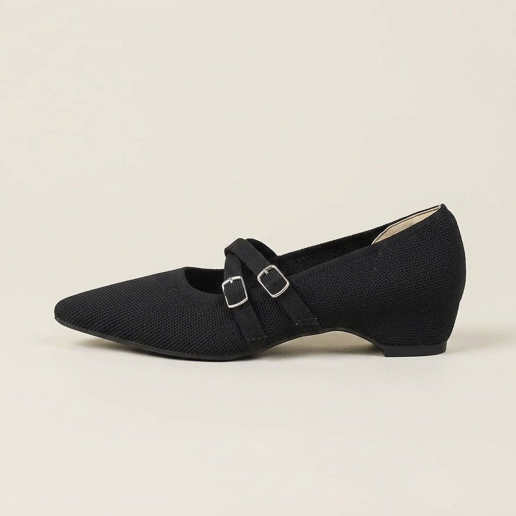 vada-pointed-toe-double-strap-mary-jane-shoes-women-s-black-knit-low-wedge-crossed-buckle-mary-janes 2