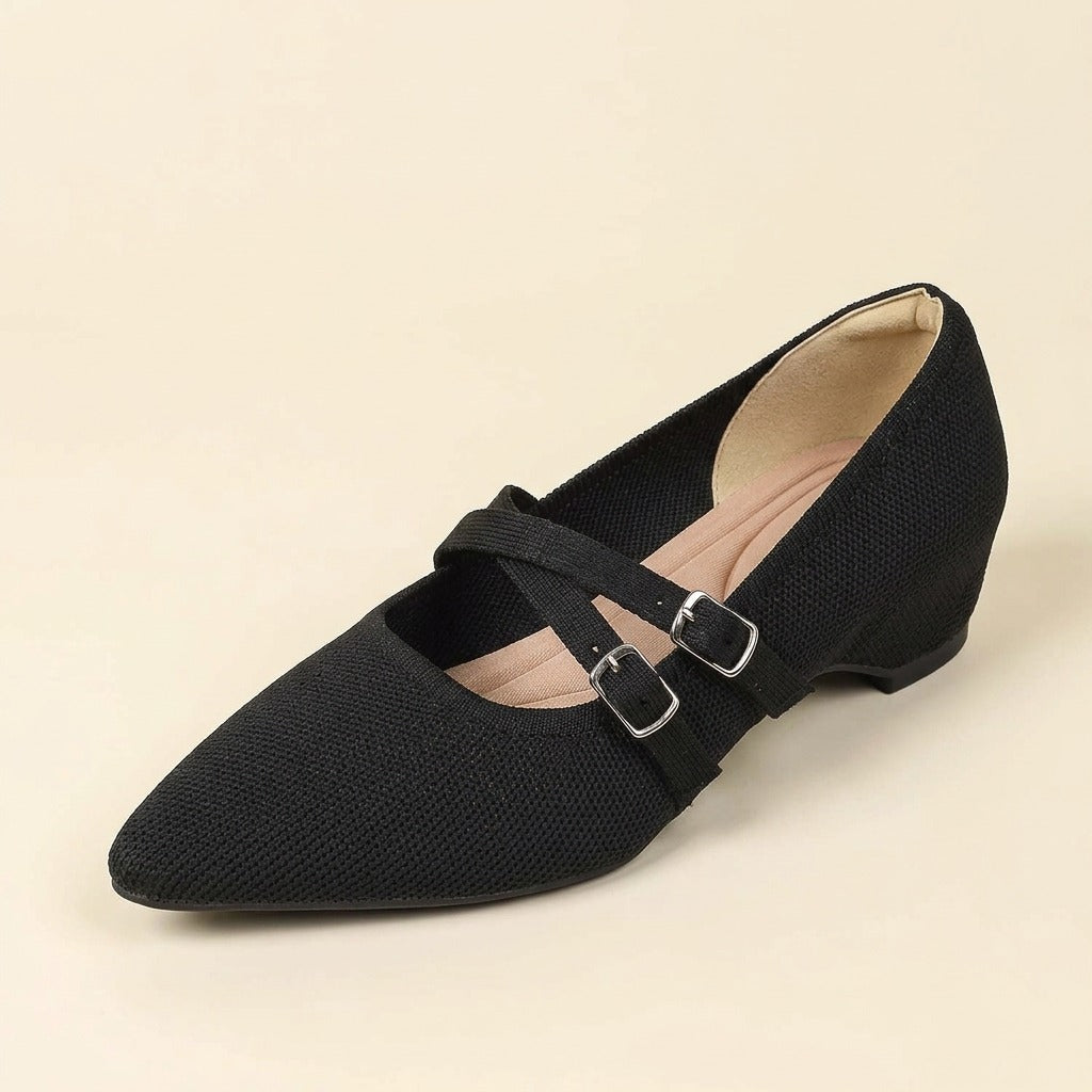 vada-pointed-toe-double-strap-mary-jane-shoes-women-s-black-knit-low-wedge-crossed-buckle-mary-janes 4