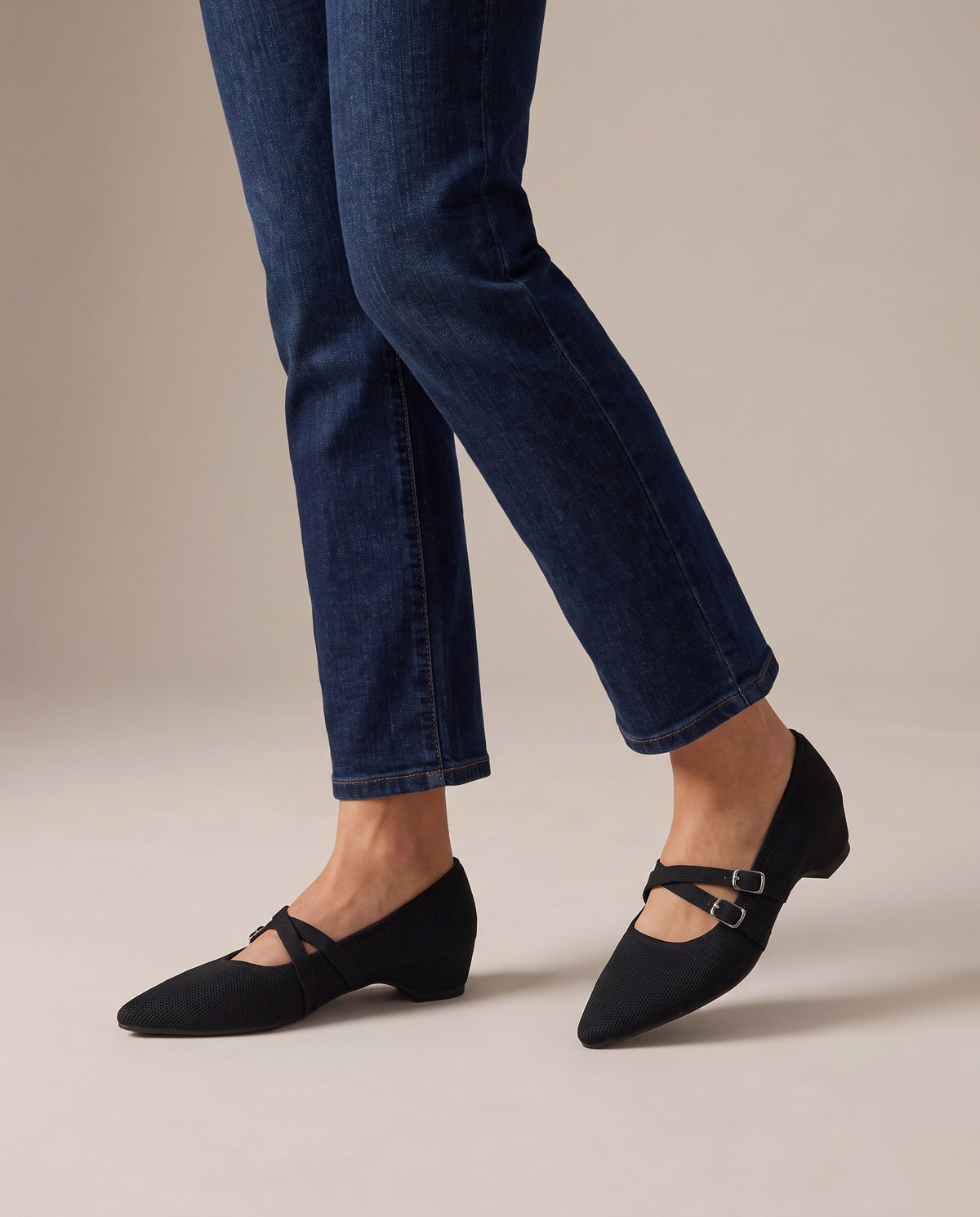 vada-pointed-toe-double-strap-mary-jane-shoes-women-s-black-knit-low-wedge-crossed-buckle-mary-janes 5